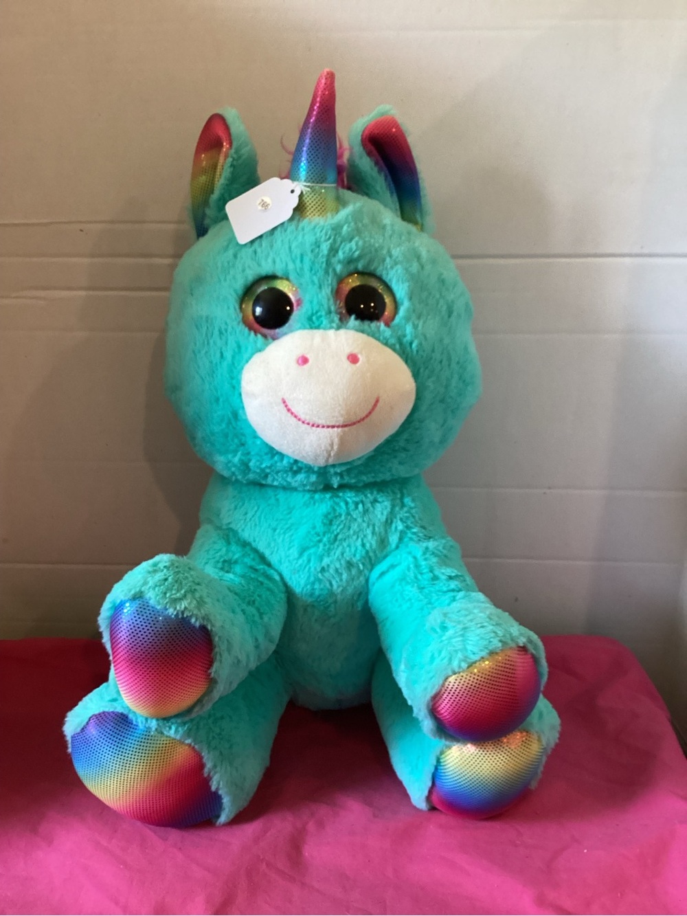 766-Spark Create Imagine Teal Turquoise Unicorn Plush Toy with Rainbow Mane
